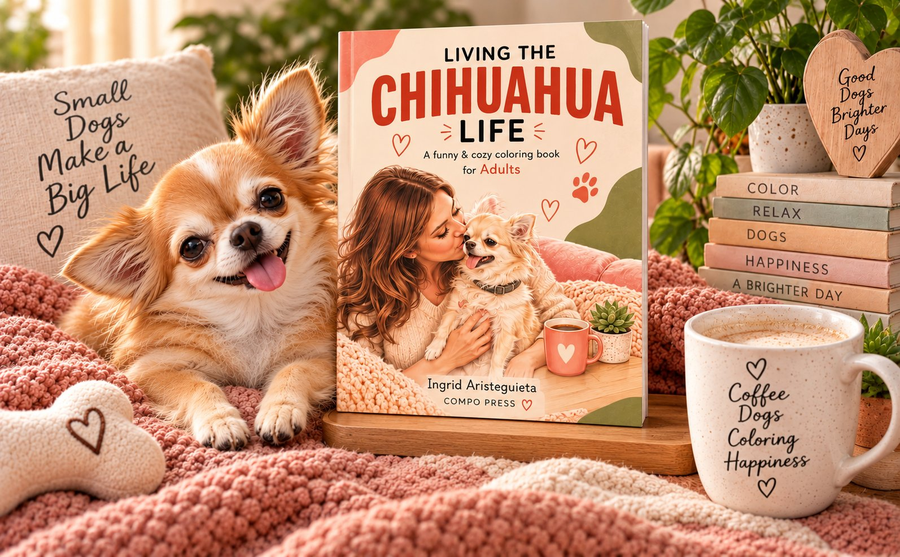 Living the Chihuahua Life, libro para colorear para adultos, en un ambiente acogedor
